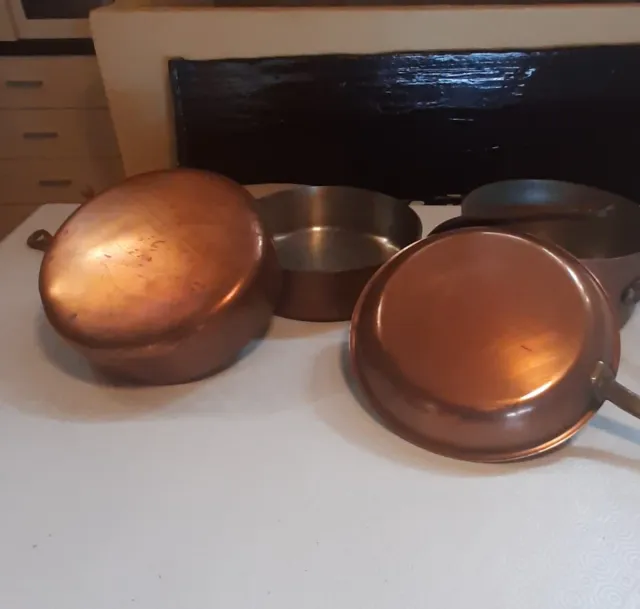 Juego de cuatro piezas 3 Cazos y 1Sartén de Cobre