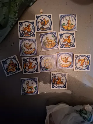 Lote de 13 azulejos decorativos retro