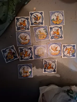 Lote de 13 azulejos decorativos retro