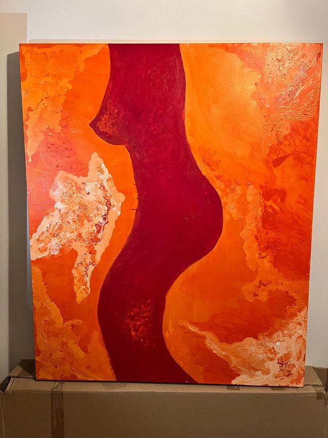 Lienzo abstracto naranja y rojo