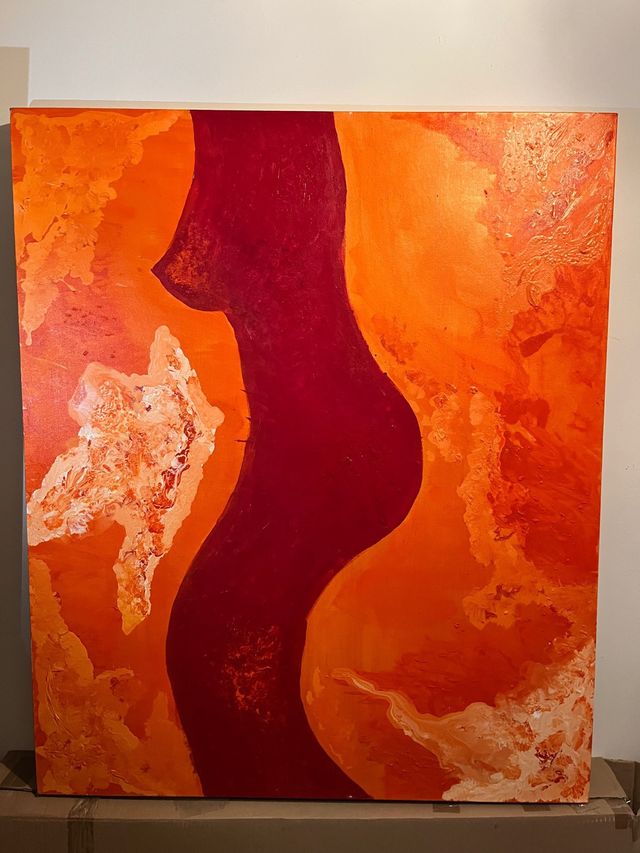 Lienzo abstracto naranja y rojo