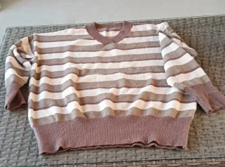 Jersey Ancho Mujer Talla M Rayas Beige y Marrón