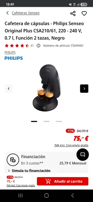 Cafetera Philips Senseo Original Plus