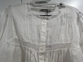 Blusa Zara Lino Romántica Blanca Talla L