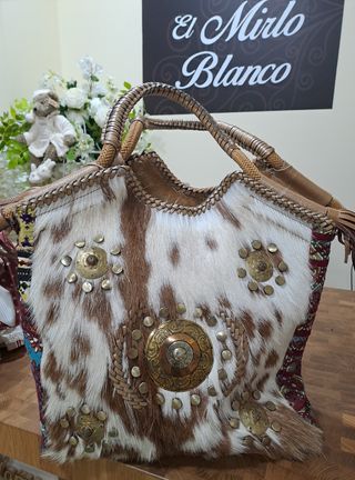 Bolso Piel Boho-Chic Marrón y Blanco