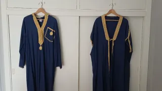 Túnica Abaya Egipcia Hombre Azul y Oro. 2 piezas.