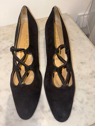 Zapato vestir ante negro tacón cómodo talla 39