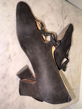 Zapato vestir ante negro tacón cómodo talla 39