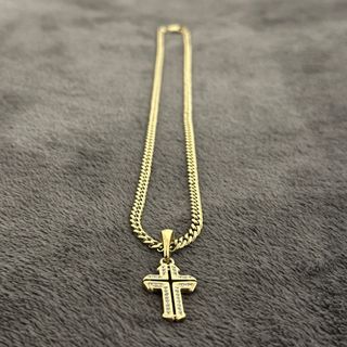 Cadena Cubana y Colgante Cruz Oro Laminado