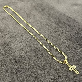 Cadena Cubana y Colgante Cruz Oro Laminado