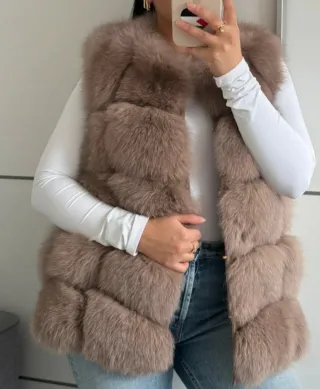 Chaleco pelo zorro beige/marrón 