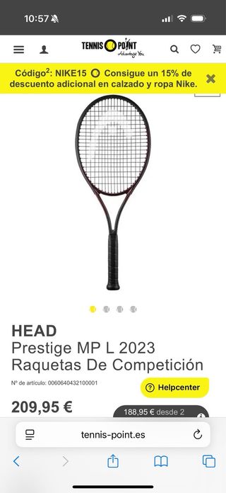 HEAD Prestige MP L Raqueta. Precio en tienda: 209e