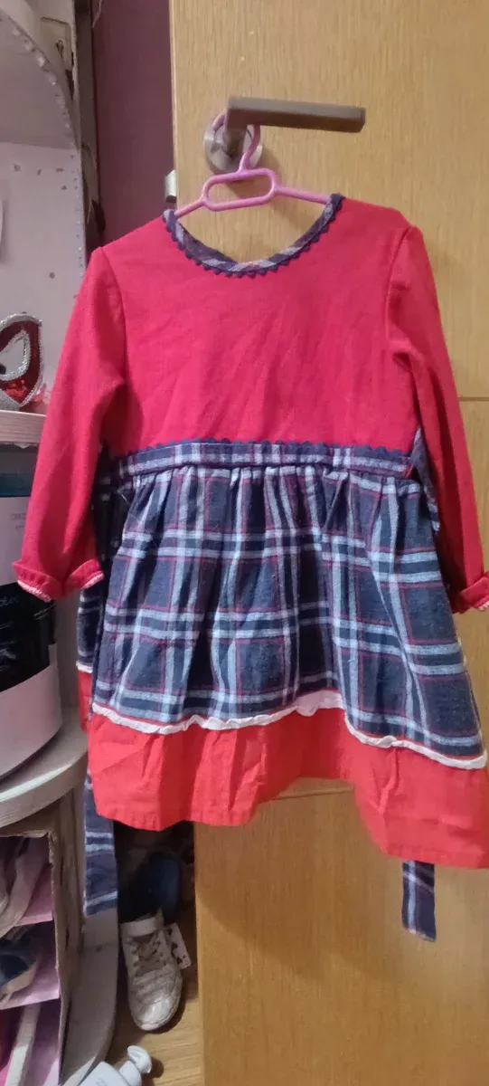 Vestido niña cuadros rojo y azul