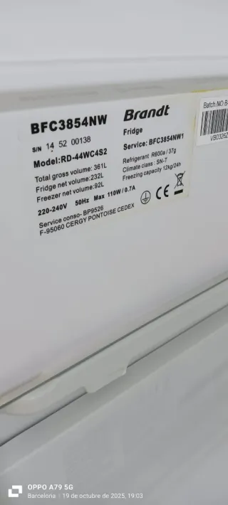 Nevera Combi Blanca Brandt
No Frost energía A +