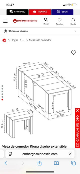 Mesa comedor extensible madera