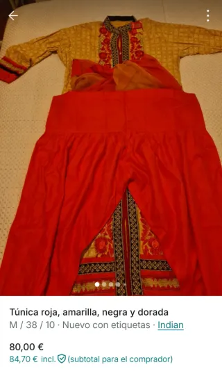 Túnica tipo chilaba, pantalón y pañelo a juego