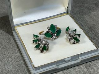 Conjunto Oro Blanco Esmeraldas y Diamantes