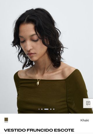 Vestido verde fruncido escote cuadrado