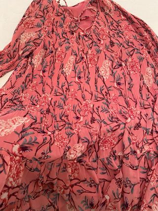 Vestido suelto plisado floral manga larga