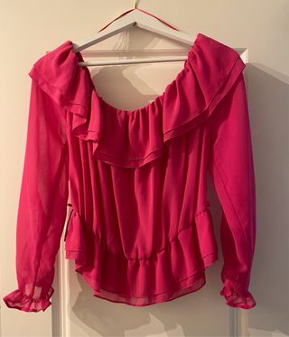 Blusa Zara Volantes Hombros Descubiertos Rosa