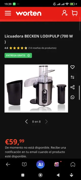 Licuadora Becken Lodipulp 700W
