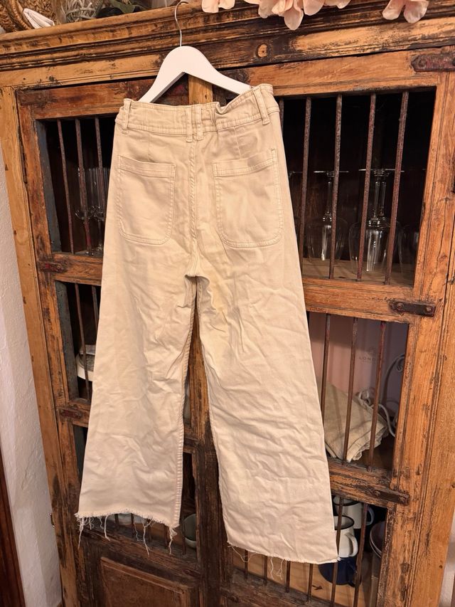 Zara Pantalones Anchos Beige