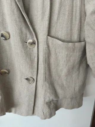 Chaqueta Zara Lino Doble Botonadura Beige