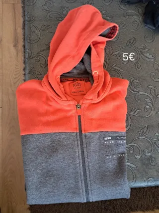 Sudadera con cremallera y capucha naranja y gris