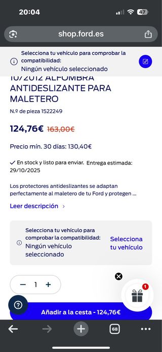 Alfombrilla Maletero Ford Kuga