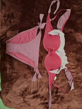 Bikini lunares rosa y blanco