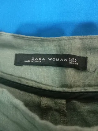 Falda pantalón lino verde ZARA