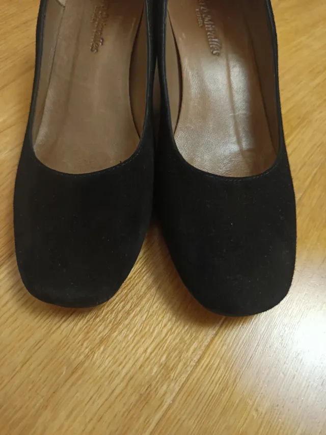 Zapatos tacón ante negro perlas talla 38