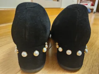 Zapatos tacón ante negro perlas talla 38