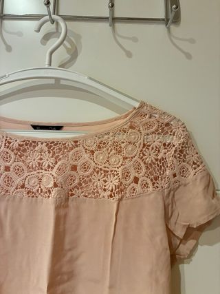 Blusa Massimo Dutti Beige/Rosa Encaje Talla M