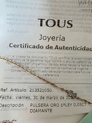 Pulsera Tous Oro y Diamantes CON CERTIFICADO