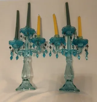 Portacandele in cristallo blu