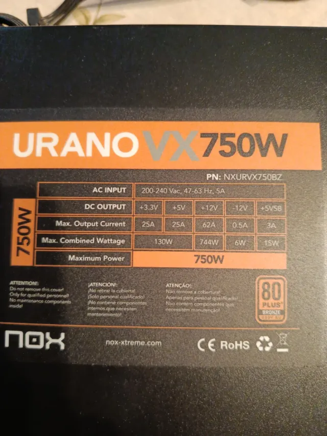 Fuente Alimentación Nox Urano VX 750W 80 Plus Bron