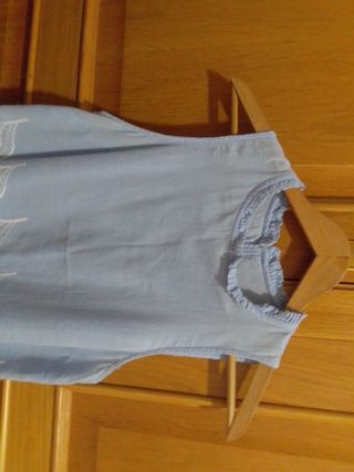 Blusa azul celeste sin mangas bordada