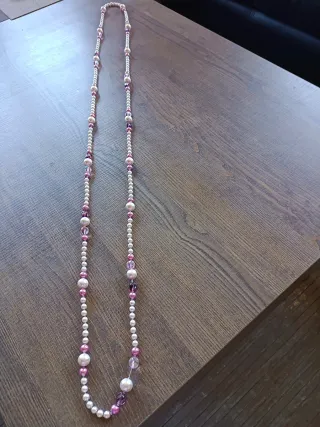 Collar largo perlas rosas y moradas