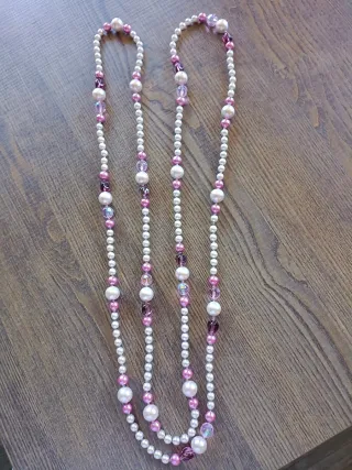 Collar largo perlas rosas y moradas