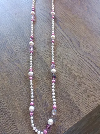 Collar largo perlas rosas y moradas