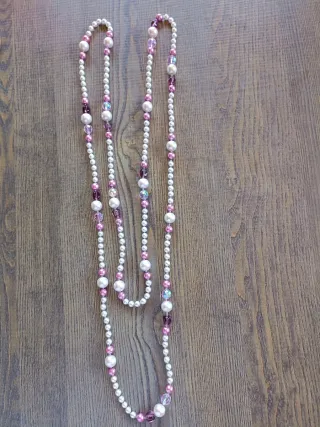 Collar largo perlas rosas y moradas