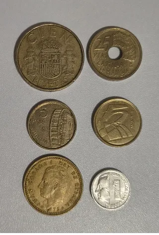 Lote 6 monedas antiguas Pesetas España