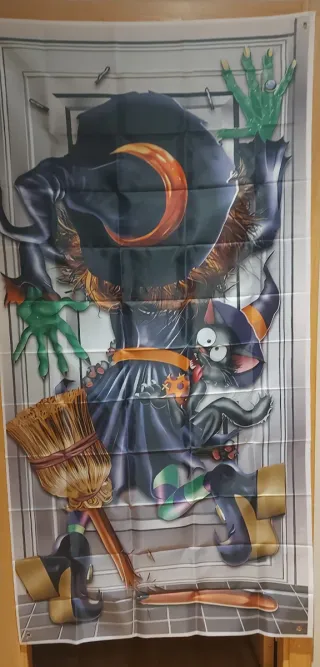 Decoración Puerta Halloween Bruja y Gato