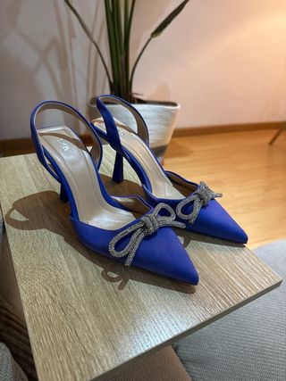 Zapatos Zara Tacon Azul Brillante
