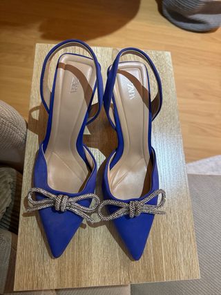 Zapatos Zara Tacon Azul Brillante
