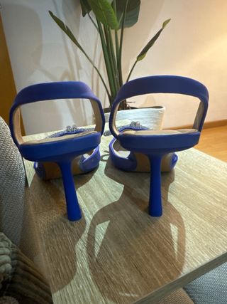 Zapatos Zara Tacon Azul Brillante