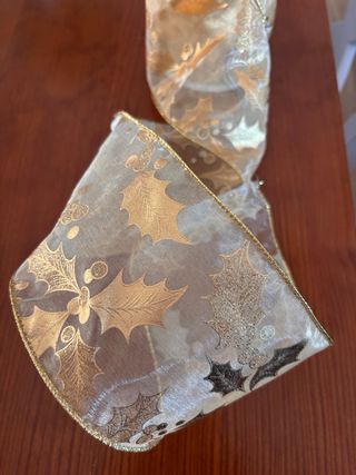 Cinta Decorativa Navideña Transparente Dorada 9m
