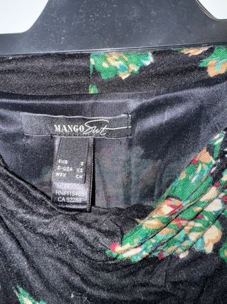 Vestido Negro Estampado Floral Mango Talla XS