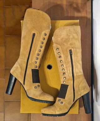 Stivali in pelle, imbottiti, marrone, tacco, n.41 